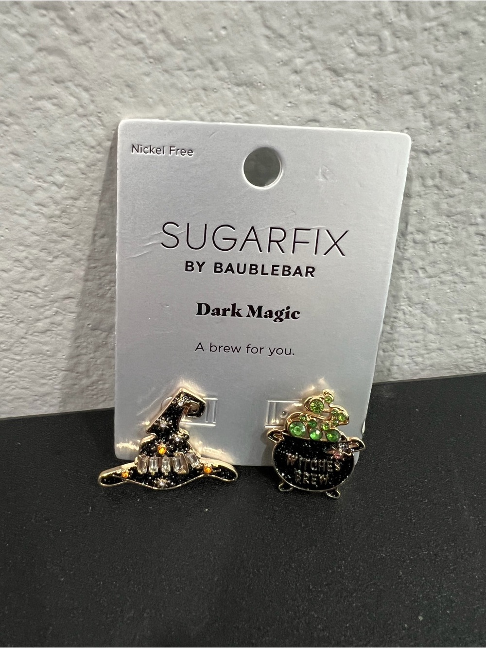 BaubleBar Sugarfix Dark Magic Witch Hat & Cauldron Stud Earrings - Black & Green